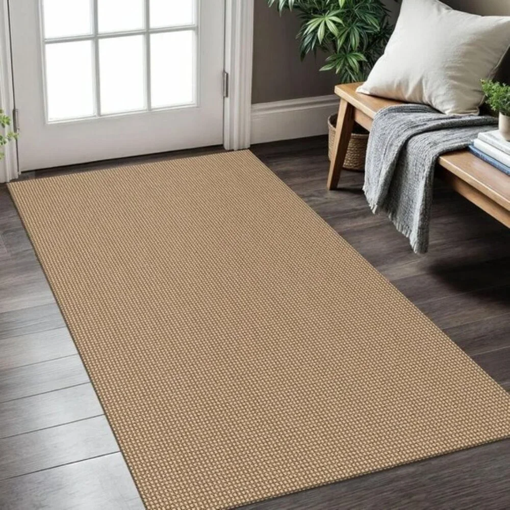3x5 Entryway Area Rug, Washable Non-Slip Cotton Area Carpet in Tan/Orange/Brown